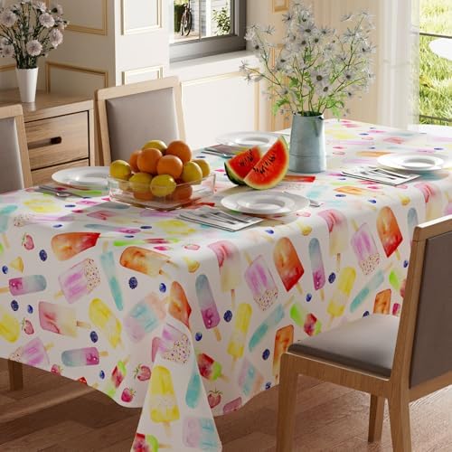 Colorful Cool Popsicle Strawberry Grape Fruits Summer Tablecloth Rectangle Washable Table Covers for Indoor Outdoor Dining Home Party Decorations 60x84 Inch