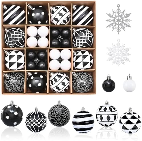 50Pcs Christmas Tree Ornaments - 2.36''/60mm Christmas Ball Ornaments Set for Xmas Tree Holiday Party Wedding Home Decorations (Black & White)