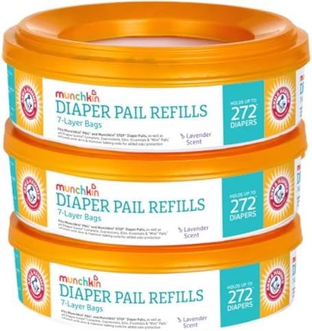 3 Munchkin A&H Diaper Pail Refill Rings, Each Holds up to 272 Newborn Diapers, 3 Pack