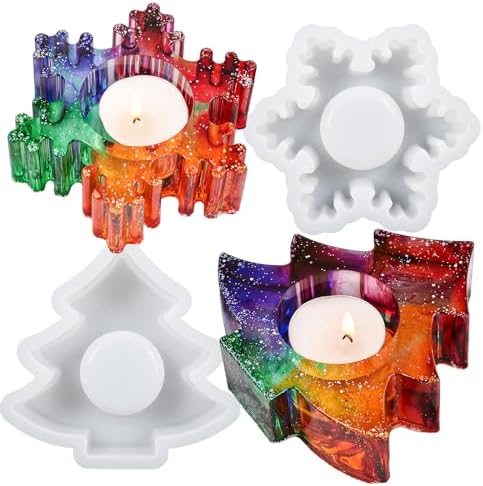 Wehous Christmas Resin Molds, 2PCS Snowflake Tree Candle Holder Silicone Resin Mold, 3D Christmas Epoxy Casting Mold, DIY Tealight Votive Jewelry Trinket Holder for Table Centerpiece Home Decoration