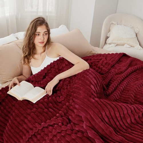 Bedsure Deep Red Blanket for Couch - GentleSoft Cozy Soft Blankets for Women, Cute Small Throws for Girls, 90x90 Inches