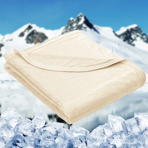 HOMFINE Cooling Blankets for Hot Sleepers - Summer Blanket Thin Lightweight Breathable Soft Double Side Enhanced Cooling for Bed Couch Sofa, Keep Cool for Night Sweats (Beige, 108 x 90 inches)