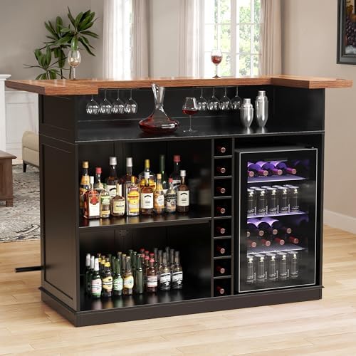 GDLF Home Bar Unit with Fridge Space, U-Shape Liquor Wine Cabinet, 63.1" Mini Bar Table with Storage for Basement or Living Room