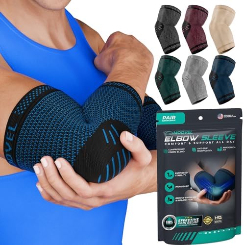 Modvel 2 Pack Elbow Brace - Golfer's Elbow Compression Sleeve Support for Joint Pain Relief, Recovery, Tendonitis Braces, Tennis Elbows Brace For Men & Women, Workout & Weightlifting Arm Wrap, Blue
