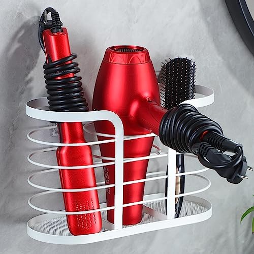 YIGII White Hair Dryer Holder - Adhesive Blow Dryer Holder/Hair Tool Organizer Bathroom Organizer Stick on Wall Mounted Multi-Functional Hair Dryer Rack for Wire Straightener, Shavers