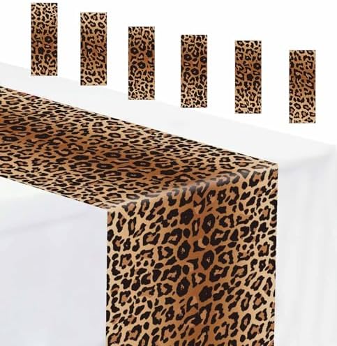 6 PCS Leopard Print Table Runner 14 x 108 Plastic Table Runner for Leopard Theme Party Birthday Baby Shower Disposable Table Runner