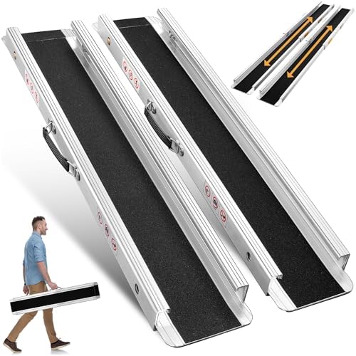 5FT Portable Wheelchair Ramp, Adjustable Aluminum ramps for wheelchairs for Home, 1200LB Capacity, 2X Thickened Sidewall, Wheelchair Ramp for Home, Stairs, Steps (2 Pack)