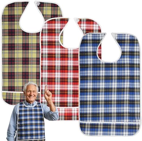 Adult Bibs, Waterproof Bib Clothing Protector with Crumb Catcher, Reusable Dining Bibs for Elderly, Men Women