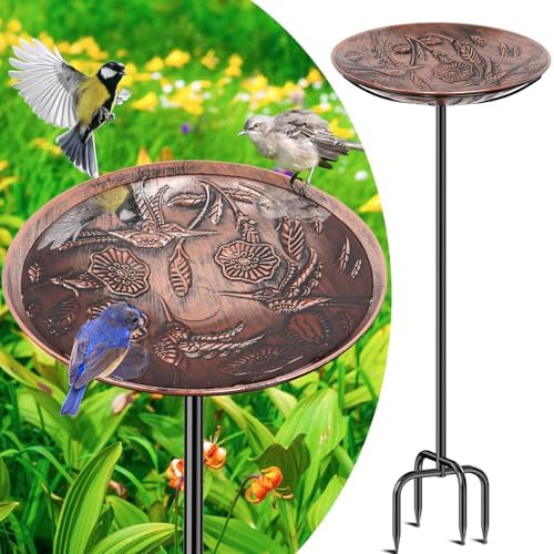 Metal Bird Bath for Outside, Vintage Freestanding Birdbaths & Birdfeeder, Bird Baths Feeder Bowl for Outdoors Garden Patio Yard Lawn Decor (Retro Copper)