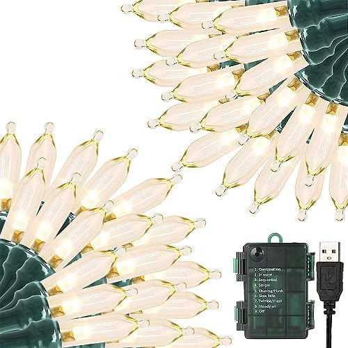 33ft 100 LED Battery Operated Warm White Christmas Tree Lights 8 Modes String Lights with Timer Indoor Outdoor for Christmas Tree Halloween Holiday Party Bedroom Classroom Decoration