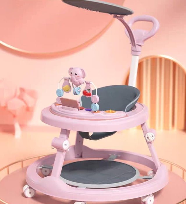 4 in 1 Folding Baby Walker, Activity Walker for Boys Girls, Learning-Seated, Toddler Walk-Behind w/Music Toys, Adjustable Height & Speed, Safety Bumper, Infant Walker Anti-Rollover