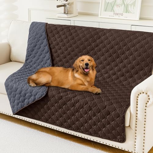 Smiry Waterproof Dog Bed Cover Blanket, Soft Reversible Pet Blanket, Washable Leakproof Cats Dogs Couch Cover for Sofa, Couch, Furniture (52x82 Inch, Chocolate/Dark Grey)