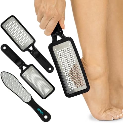 Vive Foot File (3 Pack) - Feet Scraper for Dead Skin - Heel Grater, Callus Remover Scrubber Tool, Rasp for Cracked Heels - Stainless Steel Pedicure Filer for Men & Women - Use on Wet or Dry Skin