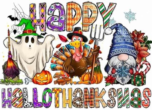 Halloween Ghost Stamped Cross Stitch Kits for Adults - Thanksgiving Turkey Embroidery Kits for Beginners Adults,11 CT Patterns Dimensions Christmas Gnome Counted Cross Stitch Kits for Adults 12x16 in