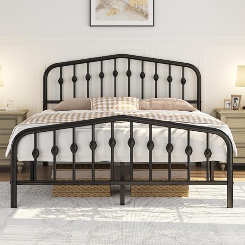 Yaheetech Metal Bed Frame Queen Size Metal Platform Bed Frame with Victorian Style Headboard/Footboard/Easy Assembly/No Box Spring Needed/Black
