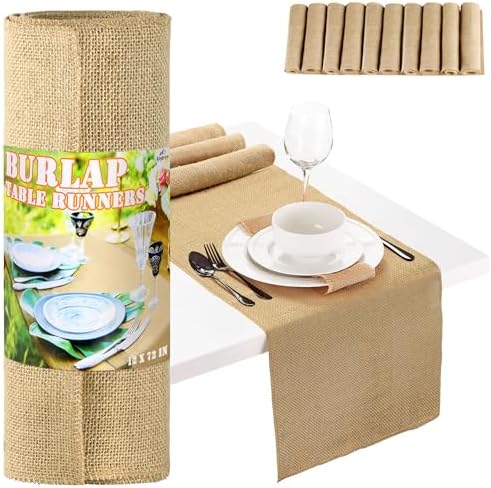 8 Pack Burlap Table Runners, 12 x 72 Inch Natural Jute Table Runner, Rustic Burlap Table Runner for Table Decor, Wedding Decorations, Farmhouse Style Party, Dinner, DIY Crafts