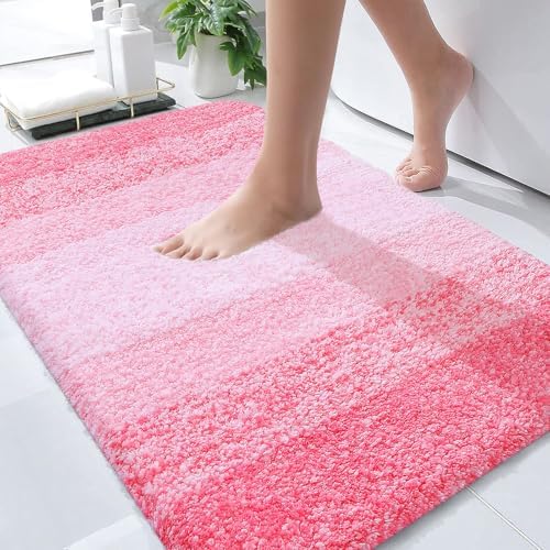 OLANLY Bathroom Rugs Mat 30x20, Extra Soft Absorbent Microfiber Bath Rugs, Rubber Backing, Quick Dry, Machine Washable Bath Mats for Bathroom Floor, Tub and Shower, Home Decor Accessories, Pink