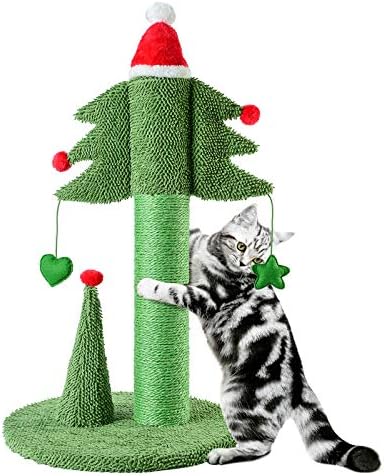 BOLUO Cat Scratching Post Tall Ceder Christmas Cat Trees for Adult Large Cats Scratcher Cute Toy Kitten Kitty Sisal Scratch with Teaser Ball Indoor Outdoor 31 inch