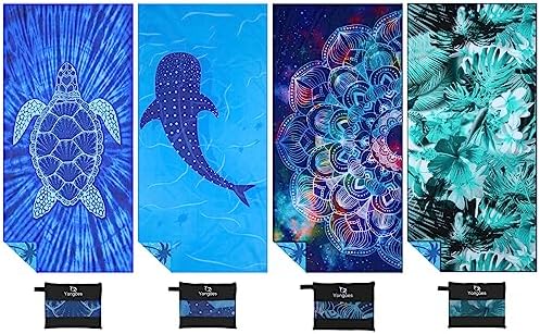 4 Pack Microfiber Lightweight Thin Beach Towel Sand Free Quick Dry Super Absorbent Large Towels for Swimming Pool Yoga Gym Travel Vacation Beach Accessories Essentials for Adults