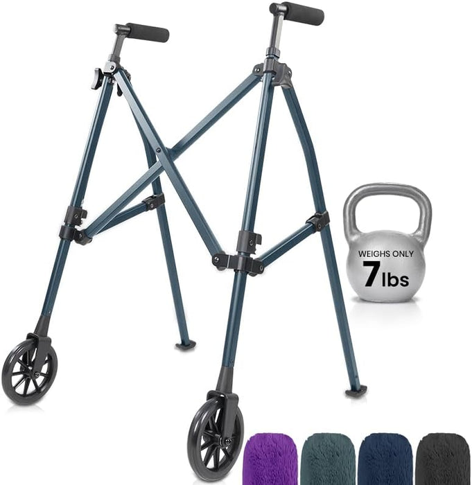 Vive Lightweight Walker for Seniors - Narrow, Folding Walker w/Wheels for Small & Tight Spaces - Light Weight for Balance, Compact Doorways, Foldable - Portable & Collapsible for Travel
