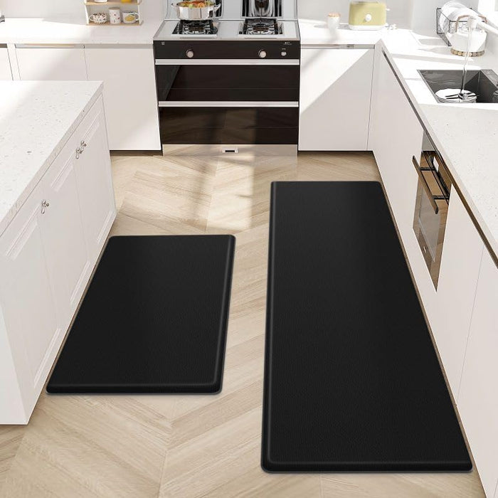 Kitchen Mat, 2 PCS Kitchen Rugs, Cushioned Kitchen Mats for Floor, Anti Fatigue Kitchen Rug Set, Non-Skid Standing Mat for Kitchen, Office, Sink, 17.3"x30"+17.3"x47", Black