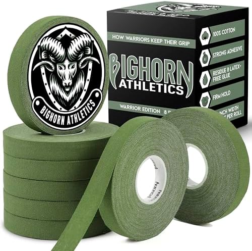 Bighorn Athletics Jiu Jitsu Finger Tape | Athletic Sports Tape for Injuries & Support: BJJ, Judo, Wrestling, Rock Climbing, Volleyball, Hands & Toes | 0.5-Inch x 45-feet, 8-Rolls, Military Green