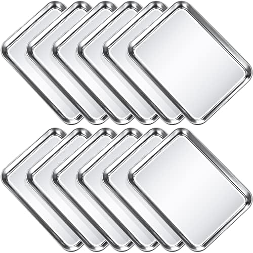 12 Pcs Baking Sheet Pan Set 9 x 6.7 x 1 Inches Cookie Sheet Small Toaster Oven Pans Stainless Steel Tray Barbecue Grill Pan Rectangle Trays Oven, Non-stick, Easy Clean