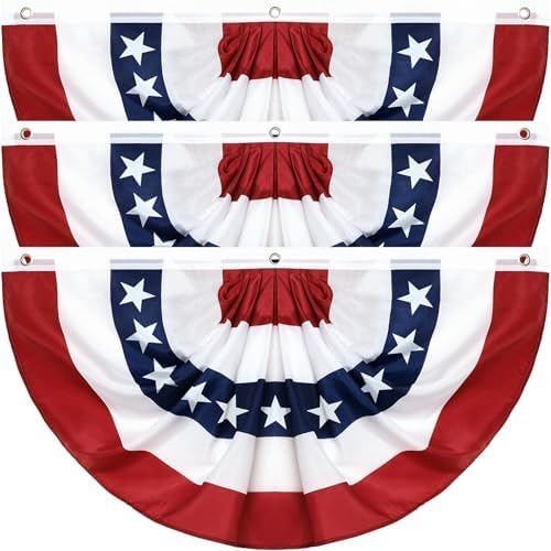 3Pack 3x6 Ft American Pleated Fan Flag, American Flag Bunting for Outdoor, US Patriotic Half Fan Banner for 4th of July Memorial Day Independence Day Outdoor Indoor Decorations