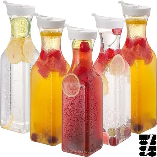 ASANMEYO 5-Pack 50 Oz Plastic Water Carafe Pitcher with Flip Top Lid, Square Base Juice Containers, Mimosa Bar Supplies Pitcher for Drinks, Water, Tea, Juice, Milk, Lemonade and Other Beverages