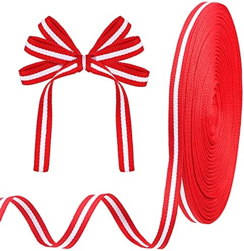 WILLBOND 50 Yard Red and White Striped Grosgrain Ribbon 3/8 Inch Use for Christmas Wedding Gift Craft Wrapping Striped Ribbons Embellishments Party Decoration