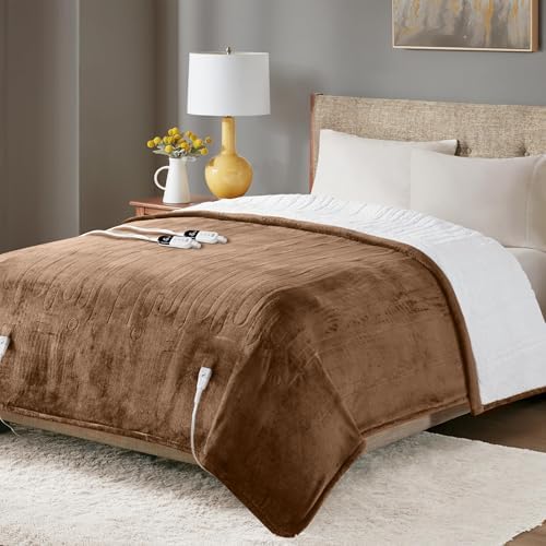 Sherpa Soft California King Electric Blanket with Dual Controls, Heating Blankets | Washable | 1-10 Hour Automatic Shut Off | Double Zone, 20 Heat Settings | 100" x 94" Mocha