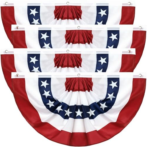 4 Pack USA Pleated Fan Flag, 2 X 4 FT American Flag Bunting with Brass Grommets and Zip Ties, Memorial Day Independence Day Patriotic Half Fan Banner Flag Decoration 4th of July Decorations Outdoor