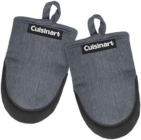 Cuisinart Mini Oven Mitts – 5.5” x 7” Heat-Resistant Kitchen Mitts for Oven with Non-Slip Neoprene Palm, Cotton Filling, and Fabric Loop – Durable Oven Mitt Set for Cooking & Baking (Chambray)