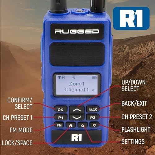 Rugged Radios Two Way 5W Handheld Radio Walkie Talkie for Business Schools Churches Construction - Features Digital and Analog Capabilities Long Range Antenna Dual Band VHF UHF and USB Charger (R1)
