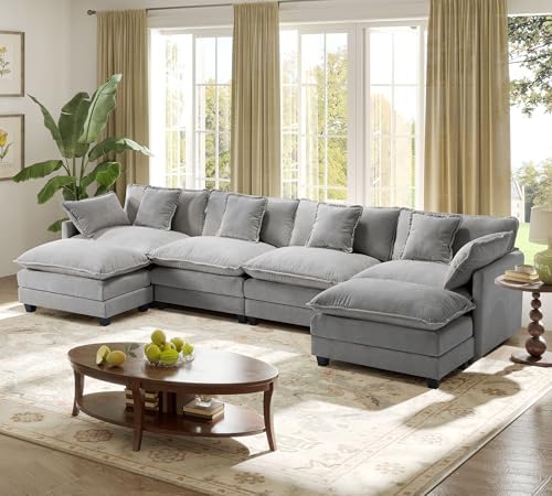 149.2" Modular Sectional Sofa,U Shaped Couch for Living Room,Modern Deep Seat Sofa 3 Seater Chenille Fabric Comfy Cloud Couches with Throw Pillows & Movable Ottoman