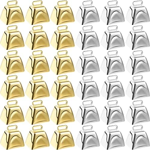 36 Pieces Mini Cow Bells for Crafts Christmas Small Cowbells with Hooks Decoration for Birthday Wedding Party Christmas Dog Cat Decor,Gold and Silver