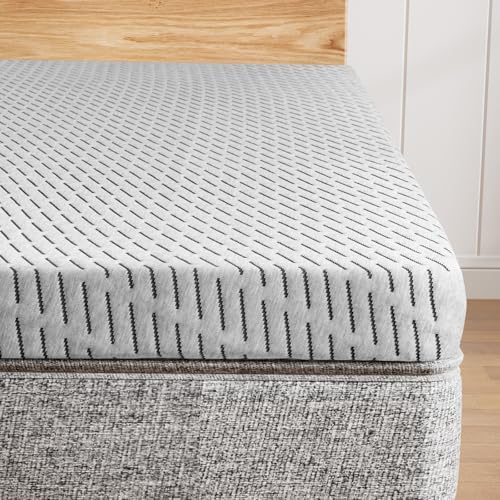 Bamboo Mattress Topper King Size 3 Inch, Cooling Gel & Bamboo Charcoal Memory Foam Mattress Topper for Back Pain Relief, Firm Dual-Layer Foam Bed Pad with Removable Cover