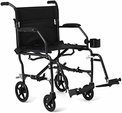 Medline Ultra Lightweight Transport Wheelchair for Adults, Foldable, 19-Inch Seat Width, Black Frame, Black Upholstery