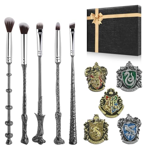 Wizard Wand Makeup Brushes, WeChip Makeup Brush Set for Women Girls, Brushes & 5 Wizardary School Houses Pins