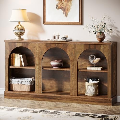 Tribesigns Farmhouse Console Table, 63-Inch Long Entryway Table with 3 Tier Storage, Wooden Rectangular Sofa Table Behind The Couch for Entrance, Hallway, Living Room, Brown