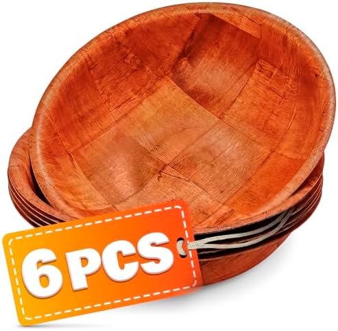 6 Pack Wooden Salad Bowls – 8"x2" Thanksgiving Wood Bowl Set for Pasta, Fruit, or Side Dishes, Glossy Finish, Easy to Clean – Suitable for Parties, Weddings, and Thoughtful Christmas Gifts for Hosts