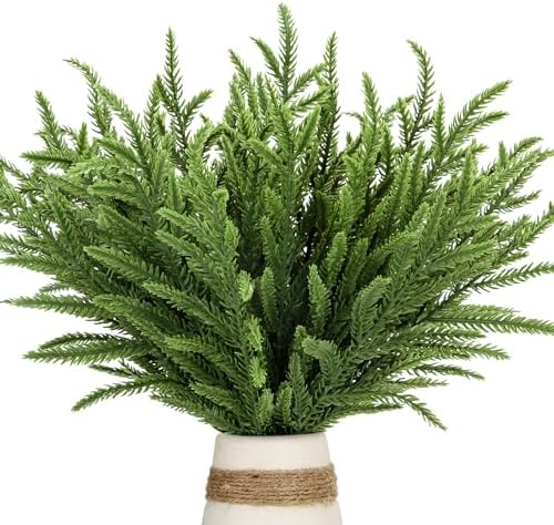 30 Pcs Christmas Real Touch Norfolk Stems, 15Inch Artificial Pine Branches Faux Evergreen Pine Sprigs Fake Foliage Greenery Picks for Christmas Wreath Making DIY Crafts Home Decoration (30, Green)