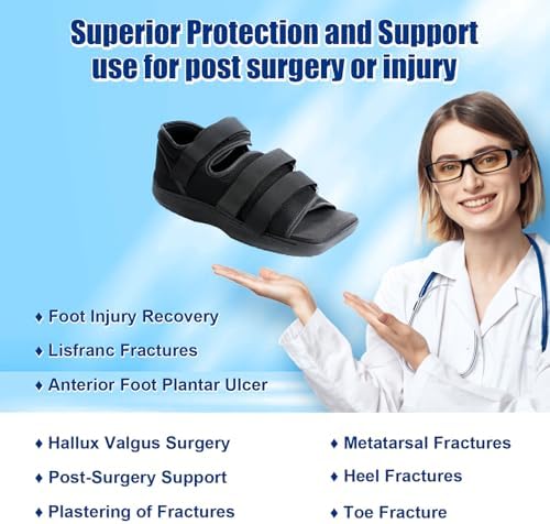 Post Op Shoe, Post Op Recovery Shoe, Adjustable Medical Walking Shoe for Post Surgery or Operation Foot Support, Broken Foot or Toe, Fracture or Ulcer, S, Male Size 6.5-8, Female Size 8-9.5