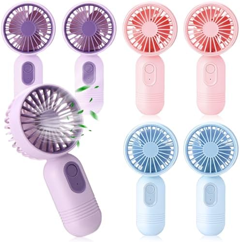 Mini Portable Fan Bulk Cute Handheld Lightweight Small Little Personal Hand Eyelash Fan 3 Speeds USB Rechargeable for Women Men Indoor Outdoor Makeup Travel Camping(Blue, Pink, Purple,6 Pcs)