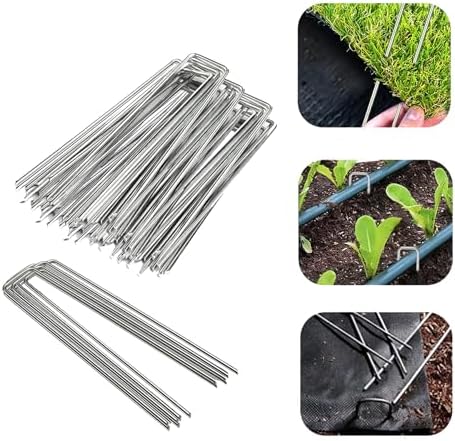 50 Pack Sturdy Garden Landscape Staples, 6 Inch Galvanized Steel Sod Pins Anti-Rust Stakes for Weed Barrier, Christmas Decorations and Landscaping Fabric.