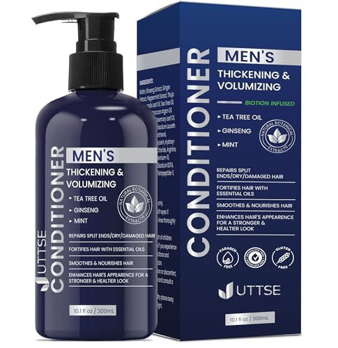 Biotin Hair Growth Conditioner for Men: Natural Thickening and Volumizing Conditioner with Tea Tree Oil Ginseng Mint for Hair Loss and Thinning Hair - 10.1 fl.oz, Dark Blue