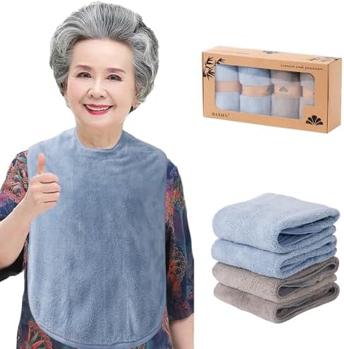 4 Pack Adult Bibs for Men and Women, Adult Bibs for Elderly,Towel bibs for Special Needs Adults