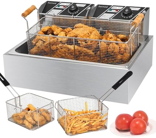 Commercial Deep Fryer with Baskets, 3400W 12.7QT/12L Thickened Stainless Steel Countertop Electric Oil Fryer, Large Capacity with Temperature Control (12L Pro)