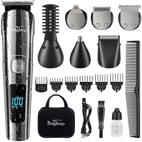 Brightup Beard Trimmer for Men with Travel Case- Electric Razor & Shaver, Cordless Hair Clippers Trimmers Set, IPX7 Waterproof Mens Grooming Kit for Face, Mustache, Body, Ear, Nose Hair Trimmer