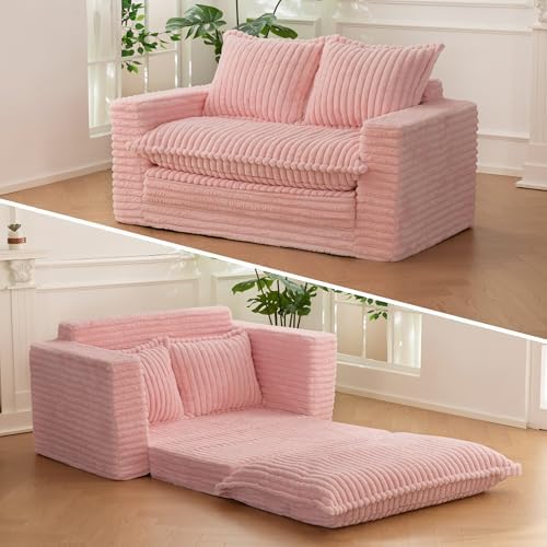 Loveseat Sleeper Sofa, Convertible Sofa Bed Couch Futon Couches for Living Room, 3-in-1 Pull Out Floor Couch with Washable Cushion and Pillows